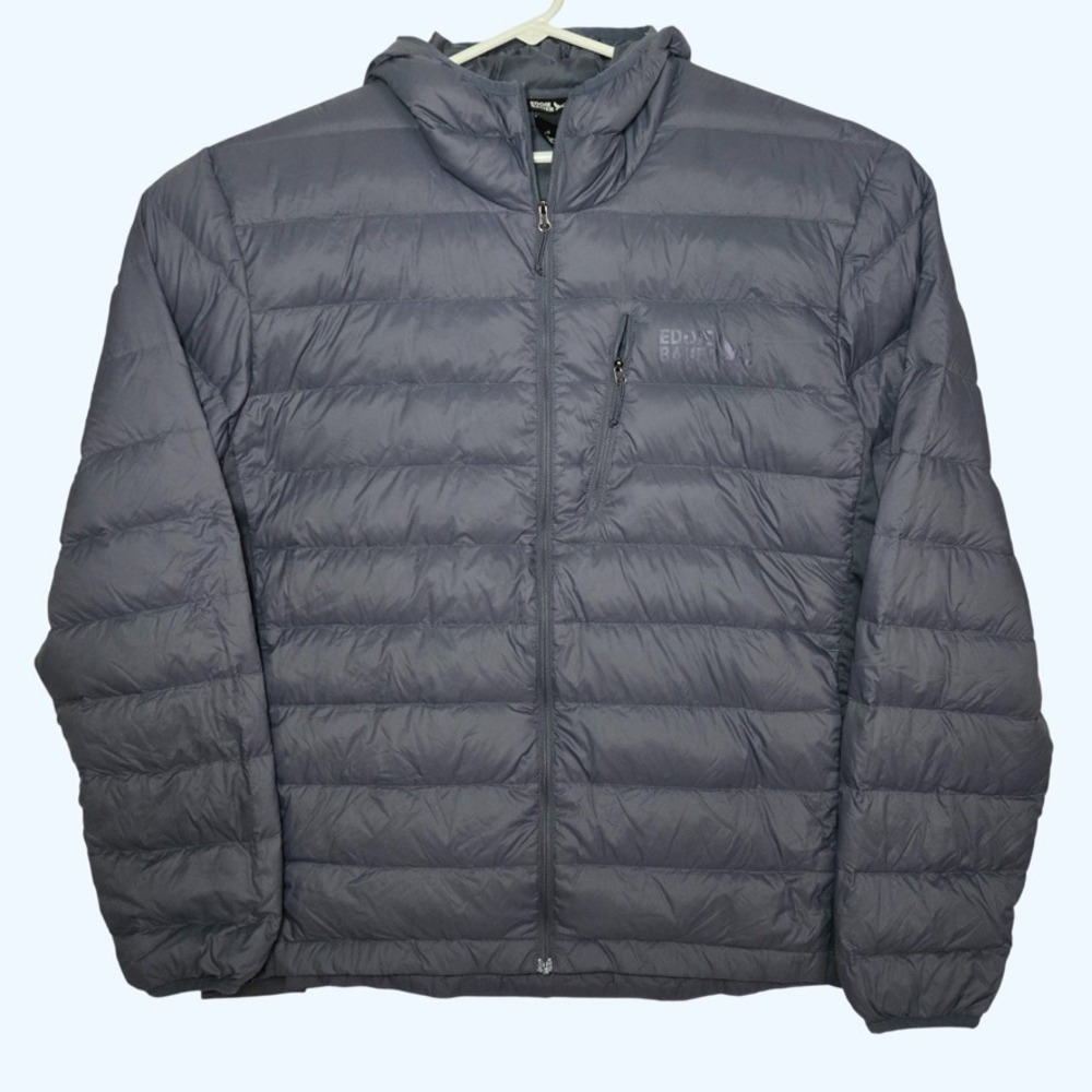Eddie Bauer Puffer Jacket Mens XL Gray Down 550 Hooded Full Zip Quilted 0717